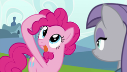 Size: 1920x1090 | Tagged: safe, screencap, maud pie, pinkie pie, earth pony, pony, g4, rock solid friendship, silly, silly pony, tongue out