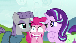 Size: 1920x1090 | Tagged: safe, screencap, maud pie, pinkie pie, starlight glimmer, earth pony, pony, g4, rock solid friendship