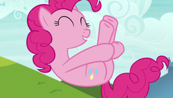 Size: 1920x1090 | Tagged: safe, screencap, pinkie pie, earth pony, pony, g4, rock solid friendship, balloonbutt, butt, female, legs in air, mare, plot, solo