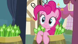 Size: 1920x1090 | Tagged: safe, screencap, pinkie pie, earth pony, pony, g4, rock solid friendship, asparagus, barrel, female, mare, solo