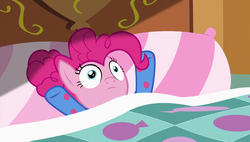 Size: 1920x1090 | Tagged: safe, screencap, pinkie pie, pony, g4, rock solid friendship, bed, clothes, female, footed sleeper, mare, pajamas, pie sisters pajamas, sleep is for the weak, solo