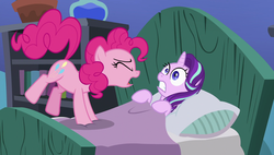 Size: 1920x1090 | Tagged: safe, screencap, pinkie pie, starlight glimmer, pony, g4, rock solid friendship, bed, sleep deprivation, starlight's room