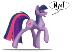 Size: 3035x2160 | Tagged: safe, artist:bcrich40, twilight sparkle, pony, unicorn, g4, behaving like a cat, eyes closed, female, high res, nya, simple background, solo, teeth, transparent background, trotting, twilight cat, unicorn twilight