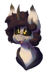 Size: 823x1281 | Tagged: safe, artist:crownedspade, oc, oc only, oc:solomon, pony, unicorn, black sclera, bust, curved horn, horn, male, portrait, simple background, solo, stallion, transparent background
