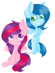 Size: 1536x2048 | Tagged: safe, artist:xylkaii, oc, oc only, pegasus, pony, duo, female, mare, simple background, transparent background