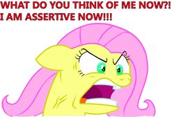 Size: 2658x1798 | Tagged: safe, artist:animehanime, artist:pinkamena-chan, fluttershy, pony, g4, putting your hoof down, angry, assertive, assertive fluttershy, female, flutterrage, open mouth, ragelight glimmer, recolor, simple background, solo, white background