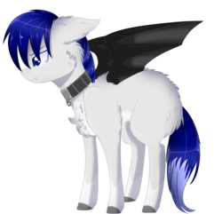 Size: 2304x2217 | Tagged: dead source, safe, artist:php146, oc, oc only, oc:kurai chinmoku, bat pony, pony, chest fluff, collar, colored wings, fluffy, high res, male, simple background, solo, stallion, transparent background