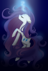 Size: 2048x3000 | Tagged: safe, artist:cinnamontee, artist:sashaartheart, rarity, pony, g4, collaboration, eyes closed, female, floppy ears, glowing horn, high res, horn, magic, rearing, solo