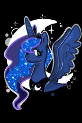 Size: 401x600 | Tagged: safe, artist:mikenlos, princess luna, pony, g4, black background, crescent moon, female, moon, simple background, solo