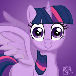 Size: 1500x1500 | Tagged: safe, artist:kelseyleah, twilight sparkle, alicorn, pony, g4, creepy, faic, female, gradient background, looking at you, she knows, solo, stare, staring into your soul, twilight sparkle (alicorn), uncanny valley