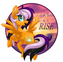 Size: 1596x1574 | Tagged: safe, artist:biskhuit, oc, oc only, oc:sunrise, pegasus, pony, female, flying, mare, ocean, solo, sunrise