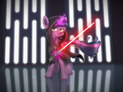 Size: 1920x1440 | Tagged: safe, artist:helmie-art, twilight sparkle, alicorn, pony, g4, crossover, female, lightsaber, looking at you, mare, sith, star wars, twilight sparkle (alicorn), weapon