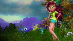Size: 3840x2160 | Tagged: safe, artist:dj-chopin, gloriosa daisy, equestria girls, g4, my little pony equestria girls: legend of everfree, 3d, clothes, cute, female, flower, freckles, grass, grin, high res, looking at you, scenery, smiling, solo, source filmmaker, tree