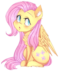 Size: 790x949 | Tagged: safe, artist:shiromidorii, fluttershy, pony, g4, blushing, chest fluff, ear fluff, female, open mouth, simple background, sitting, solo, transparent background