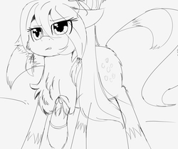 Size: 3000x2520 | Tagged: safe, artist:php146, oc, oc only, oc:asuna, pony, eye clipping through hair, female, floppy ears, high res, mare, monochrome, raised hoof, sketch, solo