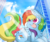 Size: 6000x5000 | Tagged: dead source, safe, artist:meowmavi, rainbow dash, pegasus, pony, g4, absurd resolution, chest fluff, city, crepuscular rays, ear fluff, female, open mouth, skyscraper, smiling, solo