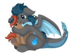 Size: 3509x2550 | Tagged: safe, artist:pridark, oc, oc only, oc:winterlight, dracony, hybrid, chubby, commission, cuddling, duo, high res, simple background, sitting, transparent background