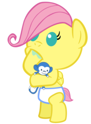 Size: 735x999 | Tagged: safe, artist:babyshy, fluttershy, monkey, pony, g4, age regression, baby, baby pony, babyshy, bipedal, cute, diaper, female, hoof sucking, plushie, show accurate, shyabetes, simple background, solo, transparent background, vector, younger