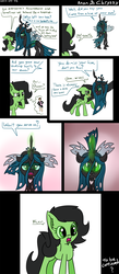 Size: 1750x4000 | Tagged: safe, artist:countryroads, queen chrysalis, oc, oc only, oc:filly anon, changeling, earth pony, pony, g4, christopher poole, female, filly, glowing eyes, mind control