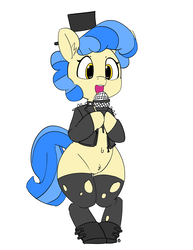 Size: 1280x1661 | Tagged: safe, artist:pabbley, sapphire shores, pony, g4, belly button, bipedal, boots, clothes, female, hat, jacket, leather jacket, microphone, pubic fluff, pubic mound, singing, solo, stockings, thigh highs, top hat