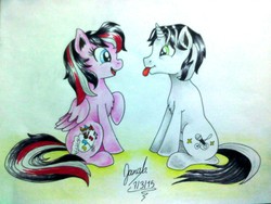 Size: 2048x1536 | Tagged: safe, artist:janadashie, oc, oc only, oc:artstar, pony, tongue out, traditional art