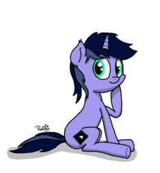 Size: 1001x1079 | Tagged: dead source, safe, artist:php142, oc, oc only, oc:purple flix, pony, aggie.io, looking at you, male, sitting, solo