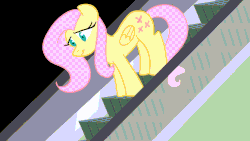 Size: 1920x1080 | Tagged: safe, artist:fimflamfilosophy, fluttershy, pegasus, pony, g4, animated, cute, escalator, falling, female, folded wings, gif, jumping, perfect loop, quadruped problems, qwop, shyabetes, silly, silly pony, smear frame, solo, that escalated quickly