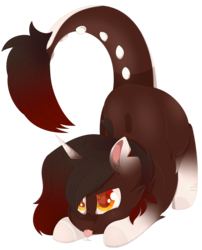 Size: 2000x2474 | Tagged: safe, artist:maximpy, oc, oc only, oc:soul cuddler, pony, unicorn, augmented tail, colored pupils, female, high res, imminent pounce, mare, simple background, solo, tongue out, transparent background