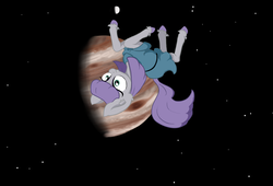 Size: 3401x2311 | Tagged: safe, artist:paskanaakka, derpibooru exclusive, maud pie, earth pony, pony, g4, colored hooves, ear fluff, female, floating, high res, mare, planet, solo, space, stars, unshorn fetlocks, upside down