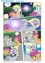 Size: 4545x6424 | Tagged: safe, artist:jeremy3, derpy hooves, scootaloo, pony, comic:everfree, g4, absurd resolution, blitz ball, bruised, comic, crying