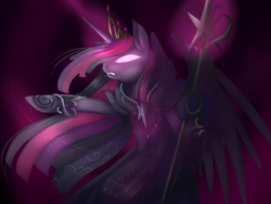 Size: 1024x768 | Tagged: safe, artist:nutty-stardragon, twilight sparkle, alicorn, pony, semi-anthro, g4, armor, clothes, corrupted, evil, female, glowing eyes, mare, solo, twilight sparkle (alicorn)