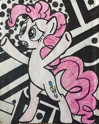 Size: 1024x1281 | Tagged: safe, artist:project-parallel, pinkie pie, earth pony, pony, g4, abstract background, female, solo, traditional art