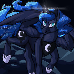 Size: 1024x1024 | Tagged: safe, artist:lemiadoodleheart, princess luna, alicorn, pony, g4, female, frown, solo, spread wings, wings