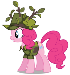 Size: 2779x3000 | Tagged: safe, artist:brony-works, pinkie pie, earth pony, pony, dragon quest, g4, camouflage, clothes, female, hat, high res, simple background, smiling, solo, transparent background, vector