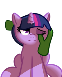 Size: 522x655 | Tagged: safe, artist:neuro, twilight sparkle, oc, oc:anon, alicorn, human, pony, g4, disembodied hand, female, hand, human on pony petting, mare, one eye closed, petting, simple background, sitting, smiling, solo focus, transparent background