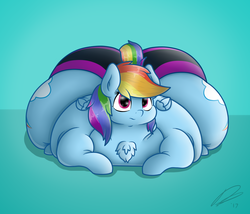 Size: 1053x903 | Tagged: safe, artist:dullpoint, rainbow dash, pony, g4, chest fluff, cute, dashabetes, fat, female, impossibly wide hips, large butt, morbidly obese, obese, rainblob dash, solo, wide hips