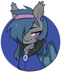 Size: 733x870 | Tagged: safe, artist:paichitaron, oc, oc only, oc:river rhythm, bat pony, pony, ear piercing, earring, female, hairband, jewelry, looking at you, mare, piercing, solo