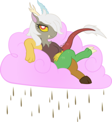 Size: 2765x3000 | Tagged: safe, artist:doctor-g, discord, draconequus, g4, chocolate, chocolate milk, chocolate rain, cloud, cotton candy, cotton candy cloud, eris, food, high res, looking at you, milk, rain, reclining, rule 63, simple background, solo, transparent background, vector