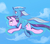 Size: 2068x1833 | Tagged: safe, artist:grissaecrim, starlight glimmer, trixie, pony, unicorn, g4, cloud, duo, female, floppy ears, flying, lesbian, levitation, magic, mare, nervous, ponies riding ponies, riding, self-levitation, ship:startrix, shipping, sky, telekinesis, trixie riding starlight glimmer, windswept mane