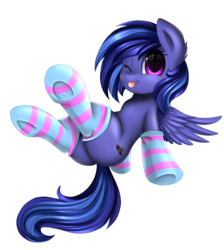 Size: 2550x2850 | Tagged: safe, artist:pridark, oc, oc only, pegasus, pony, butt, clothes, commission, cute, female, high res, mare, ocbetes, one eye closed, plot, simple background, smiling, socks, solo, stockings, striped socks, thigh highs, tongue out, transparent background, wink, ych result