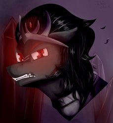 Size: 855x934 | Tagged: safe, artist:zectzu, king sombra, pony, unicorn, g4, anastasia, bust, crystal, don bluth, glowing eyes, in the dark of the night, male, portrait, solo