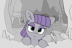 Size: 1280x860 | Tagged: safe, artist:pabbley, maud pie, earth pony, pony, g4, rock solid friendship, cave, female, pickaxe, solo