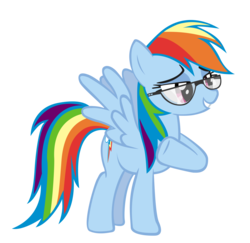 Size: 1280x1244 | Tagged: safe, anonymous artist, rainbow dash, pegasus, pony, g4, female, glasses, lidded eyes, mare, rainbow dork, raised hoof, simple background, solo, spread wings, transparent background, wings