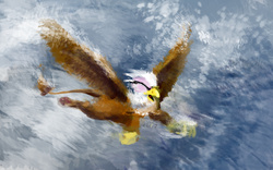 Size: 1275x797 | Tagged: safe, artist:xbi, gilda, griffon, g4, crying, eyes closed, female, flying, open mouth, solo, spread wings, storm, wings, winter storm