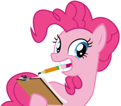 Size: 3634x3188 | Tagged: safe, artist:sketchmcreations, pinkie pie, earth pony, pony, g4, rock solid friendship, clipboard, female, high res, mouth hold, pencil, simple background, solo, transparent background, vector