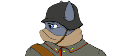Size: 1006x448 | Tagged: safe, artist:legionhooves, artist:legionhooves122, oc, oc only, anthro, anthro oc, aside glance, blue coat, blue eyes, face wrap, german soldier, male, serious, serious face, solo, stallion, world war i