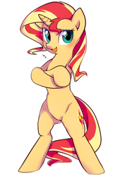 Size: 1280x2000 | Tagged: safe, artist:haden-2375, sunset shimmer, pony, unicorn, g4, bipedal, featureless crotch, female, mare, open mouth, simple background, solo, white background