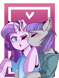 Size: 1900x2500 | Tagged: safe, artist:riiichie, maud pie, starlight glimmer, earth pony, pony, unicorn, g4, blushing, colored pupils, eyes closed, female, lesbian, mare, shipping, smooch, starmaud