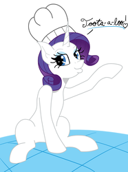 Size: 924x1244 | Tagged: safe, artist:rosequartz1, rarity, pony, g4, chef's hat, female, hat, sitting, solo, wat