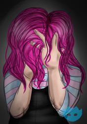 Size: 1049x1487 | Tagged: safe, artist:jessicathecrazycat, pinkie pie, human, g4, clothes, female, humanized, pinkamena diane pie, sad, solo